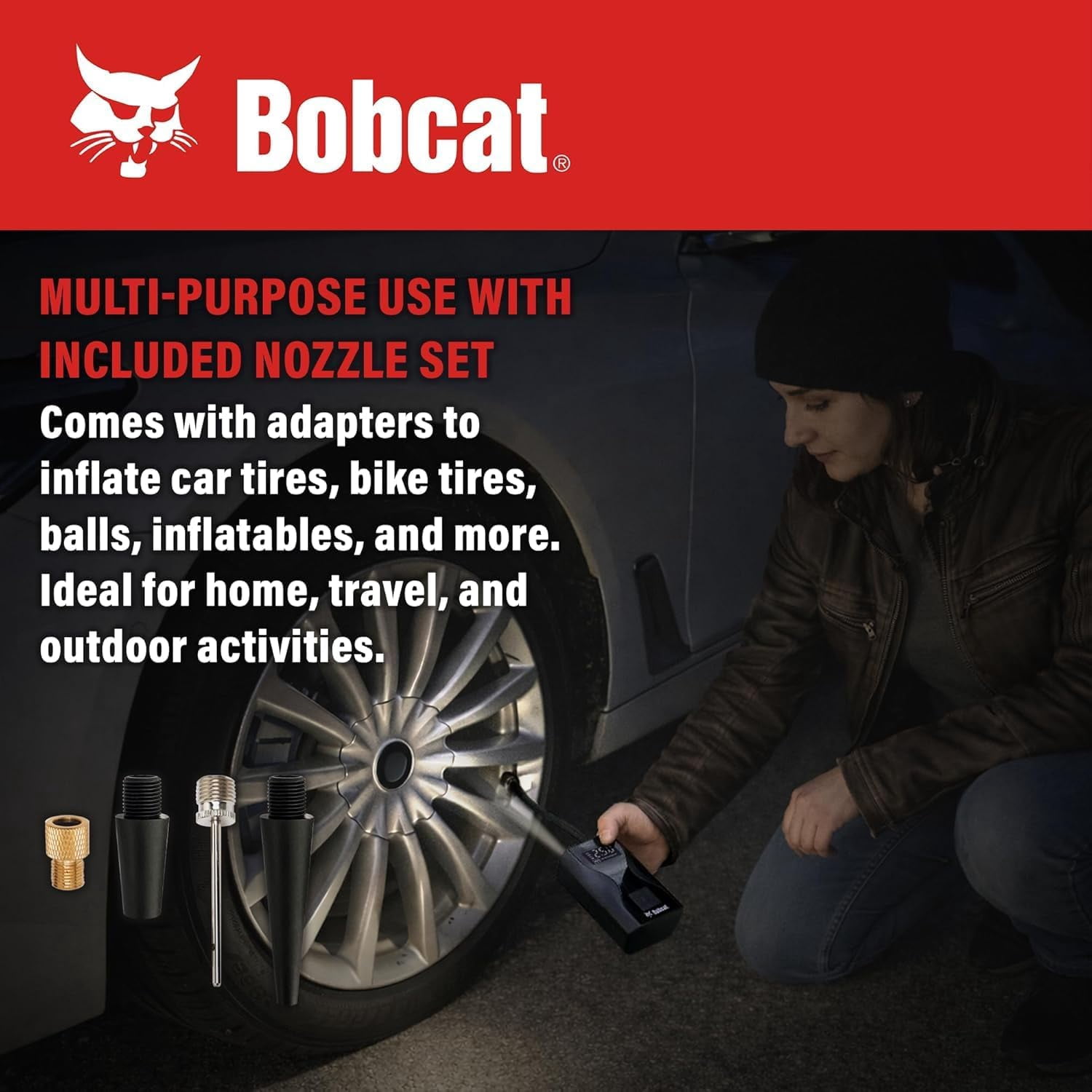 Bobcat Tire Inflator Portable Air Compressor 4000 mAh – 150 PSI Cordless Air Pump for Car Tires with Digital Pressure Gauge, Auto Shut-Off – Portable Air Pump for Car, Motorcycles, Bikes & Balls
