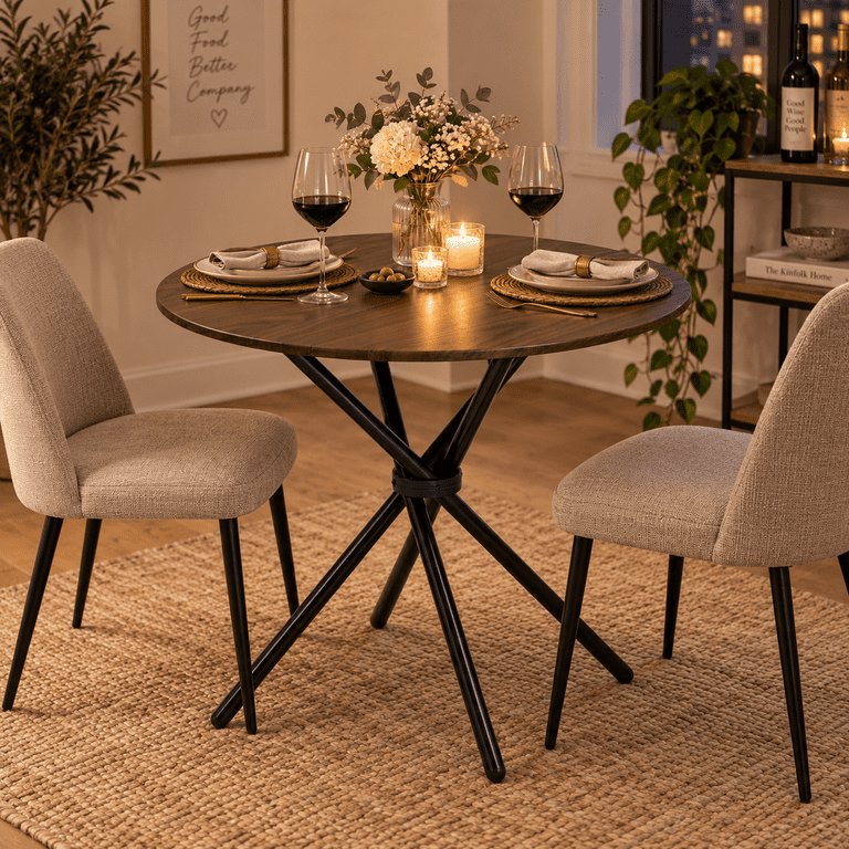 Homy Casa 31.5-Inch Round Dining Table for 2-4, Walnut Brown photo 2