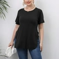 thumbnail image 5 of Tittly T Shirts for Women Spring Tops for Women Women's Plus Size Women's Clothing Casual Simple Tops Round Neck Slit Short Sleeve T Shirt Tshirts Shirts Basic Tees Black XL, 5 of 9