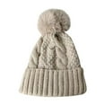 thumbnail image 2 of absanyy Women's Khaki Pom Pom Beanie - Cable Knit, Free Size, Warm Polyester Winter Hat for Cold Weather, Trendy Casual Outdoor, 2 of 3