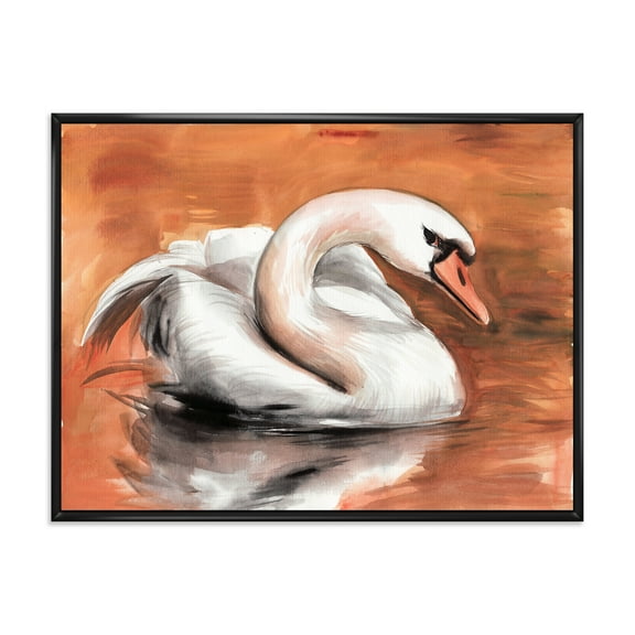 Designart 'Close Up Swan On The Water' Traditional Framed Canvas Wall Art Print