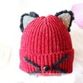 thumbnail image 2 of Kids Girls Sequin Cat Ears Hats Winter Knitted Beanie Hat for Outdoor Snow Ski Skull Cap with Embroidery,Color:Red, 2 of 4