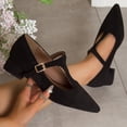 thumbnail image 2 of Wensltd Women Pointed Toe Block Heel Shoes with Buckle Strap Wide Width Comfort Suede Shoes Black, 2 of 7