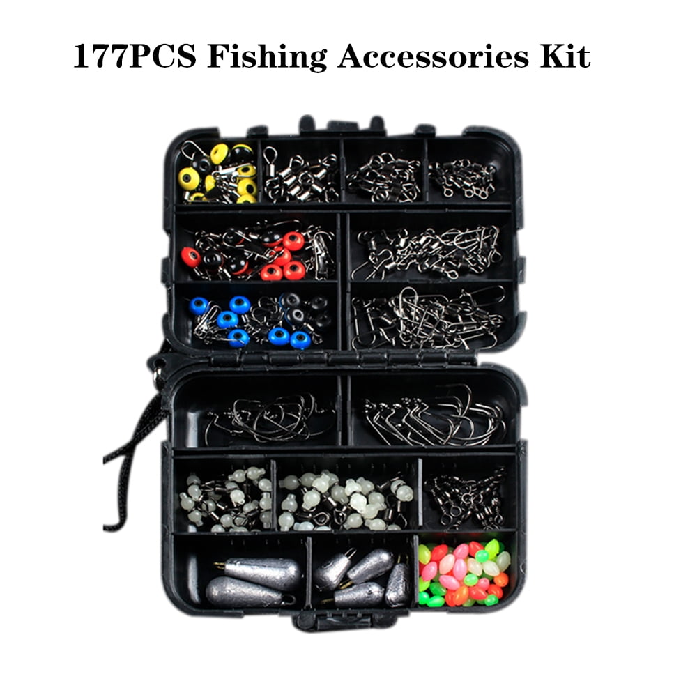 177pcs Tackle Box Swivels Snaps Fishing Accessories Kit Sinker Weights Jig Hooks