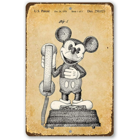 Metal Sign - Mickey Phone - Durable Metal Sign - Use Indoor/Outdoor - Great Vintage Themed Gift to Disney Fans Under $25 (12" x 18")