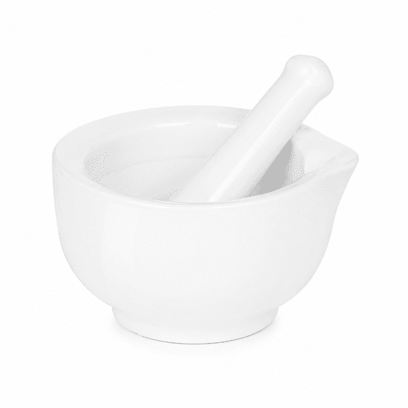 Porcelain Mortar and Pestle Set White Ceramic Herb Grinder Pill Crusher with Pour Spout for Kitchen Lab Spice Grinder Bowl 3.3 inch