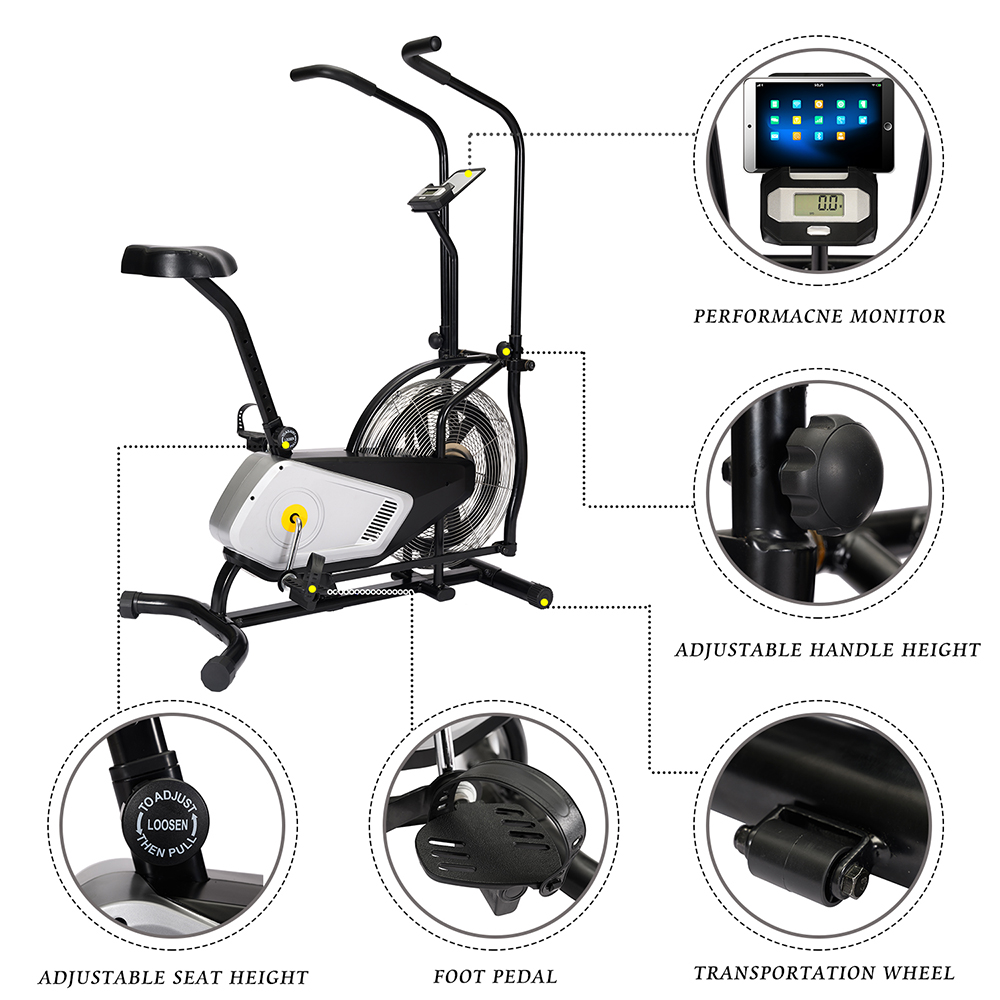 uhomepro Exercise Bike, Air Bike Exercise Upright Fan Bike, Indoor Cycling Bike Fitness Exercise Bike with LCD Monitors, Unlimited Resistance, Tablet Holder, Adjustable Handlebars and Seat, Q14998 - image 3 of 13