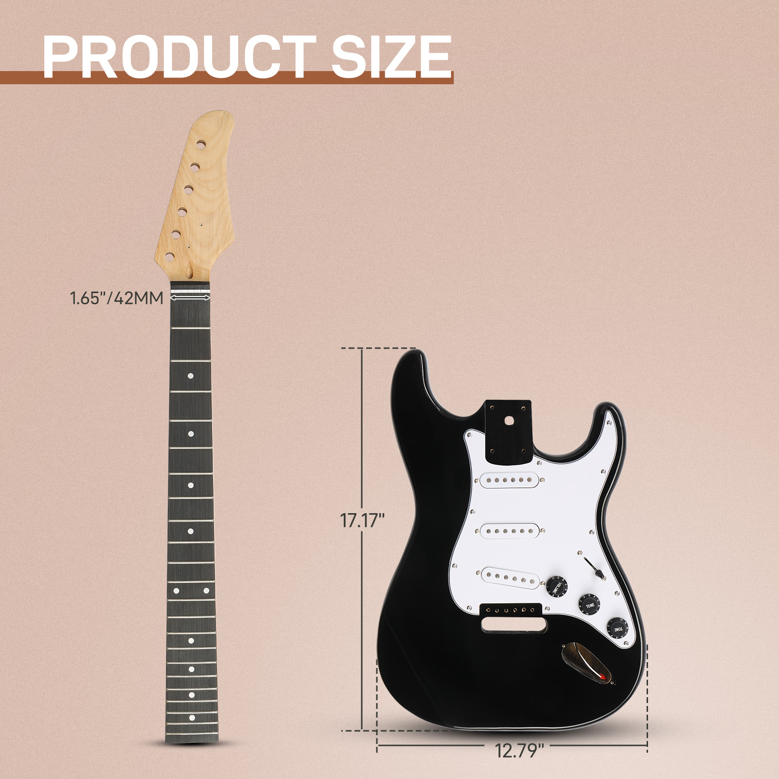 Ktaxon DIY Electric Guitar Kit, 6 String ST Style Electric Guitar Kits with Mahogany Body, Maple Neck and Accessories Black