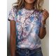 thumbnail image 5 of Camiseta informal de verano para mujer, camisetas de manga corta con estampado de flores, Tops de calle para mujer, con cuello redondo Camiseta holgada, Top, 2022, 5 of 5
