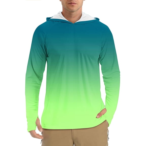 Hoodies for Men Summer Sun Protection Breathable Gradient Long Sleeve Pullover Hoodies M