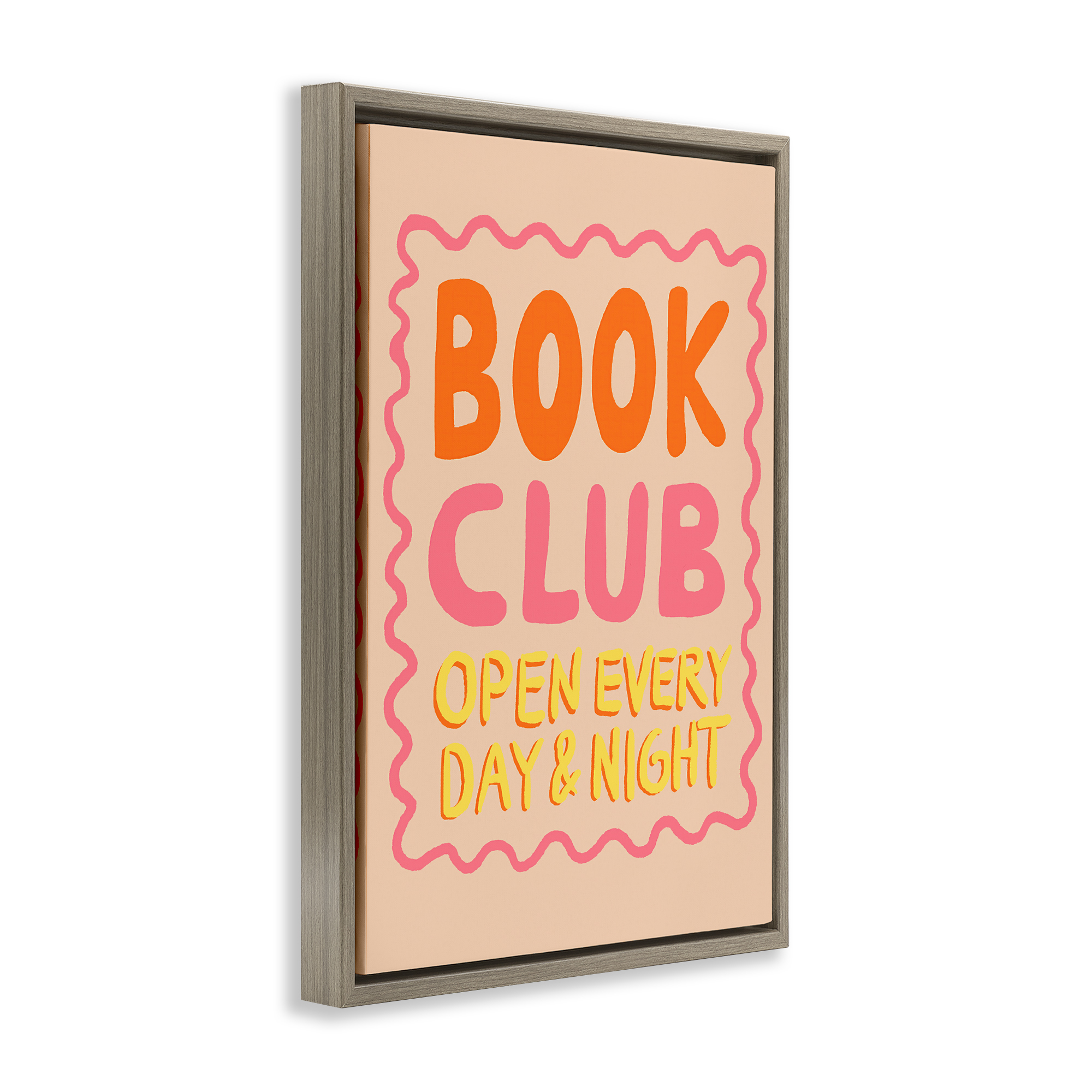 Book Club Day & Night Brown Framed Floater Canvas Wall Art, design by Florentina Dolci