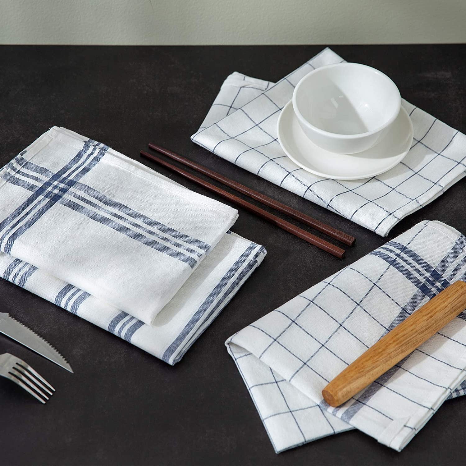 Clovis Blue Edge Cotton Tea Kitchen Dish Towels, Set of 2 +