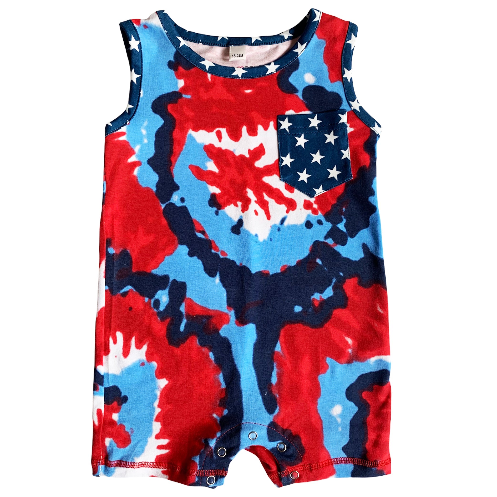 AnnLoren Patriotic Tie Dye Baby Boys Shorts Romper Red White \u0026 Blue Jumpsuit - 6-12 Mo