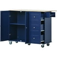 thumbnail image 6 of Rolling Mobile Storage Cabinet, Modern Kitchen Island with Drop Leaf, Solid Wood Top, Locking Wheels, Storage Drawers and Adjustable Shelves, 52.7 Inch Width, Dark Blue, 6 of 9
