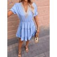 thumbnail image 4 of Women Summer Mini Dress Chiffon Cutout Ruffle V-Neck Puff Sleeve Dresses Dot Boho Sundresses S, 4 of 9