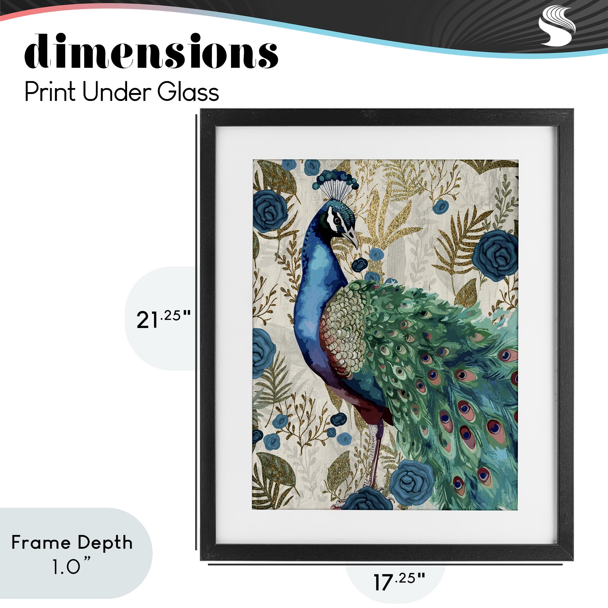 Stupell Industries Rococo Peacock Pride Black Framed Print Under Glass, design by Kim Allen