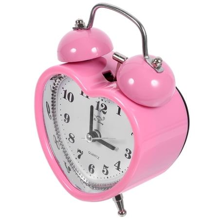 NICERIO Pink Heart Shape Battery Operated Alarm Clock with Silent Sweep and Super Loud Twin Bell