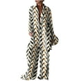 thumbnail image 2 of Women'S Two Piece Casual Trend Print Loose Long Sleeve Shirt And Straight Leg Pants Suit Brown S, 2 of 7