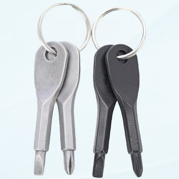 2pcs Stainless Steel Multifunctional Screw Driver Key Screwdriver Portable Pocket Repair Tools with Key Ring (Silver   Black)