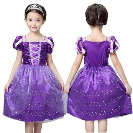 Fairy Tale Fashion Girls New Princess Rapunzel Party Costume Dress Cosplay Dress 3-10Y