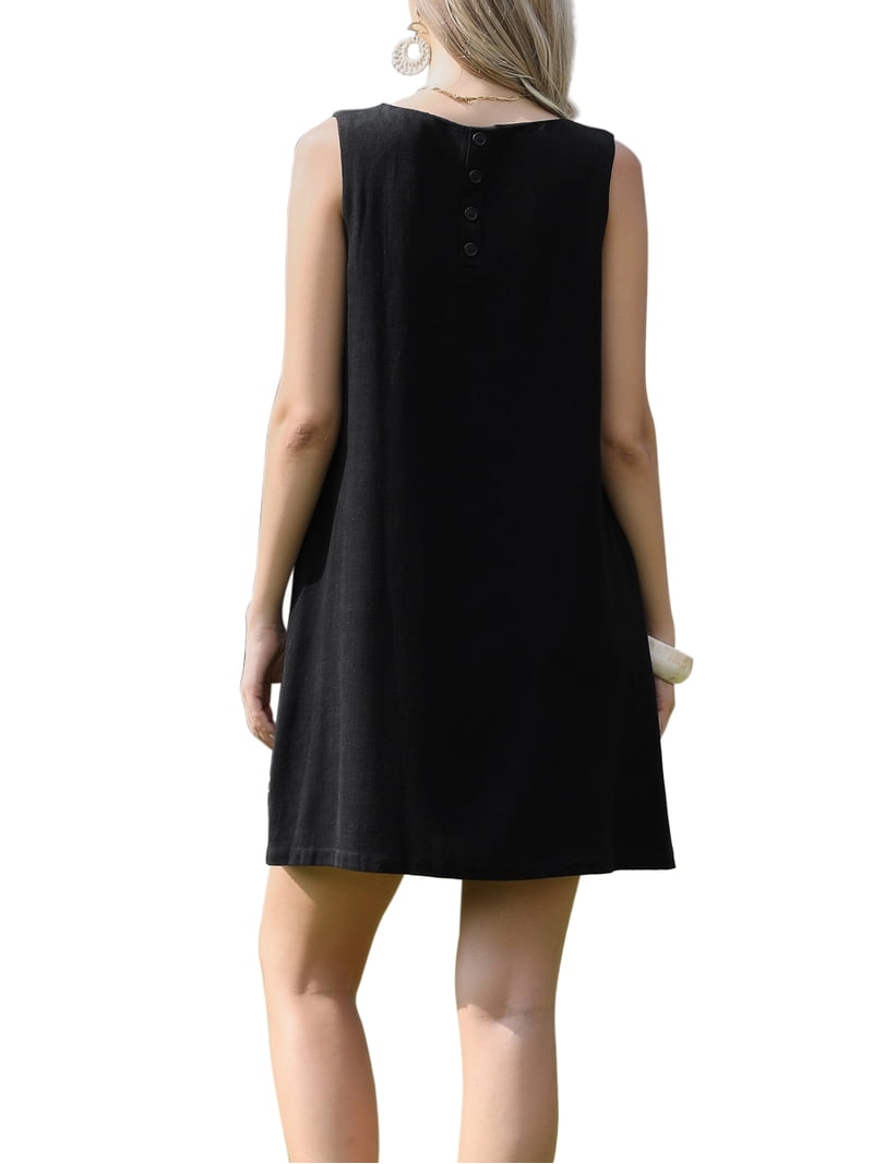 INSPIRE CHIC Sleeveless Linen Dress for Women's Summer Crew Neck A-Line  Casual Dresses with Pockets L Black - Walmart.com