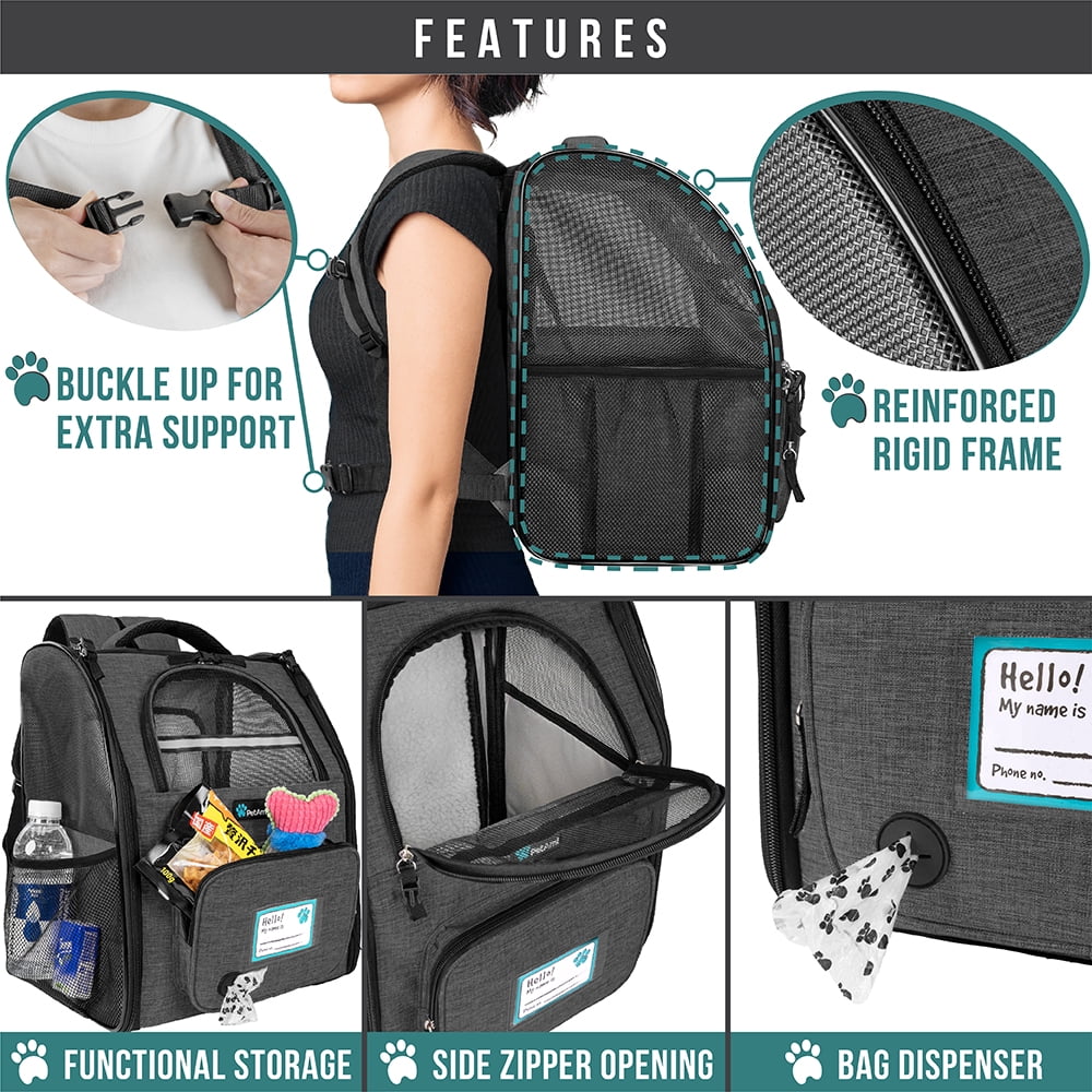 PetAmi Expandable Dog Backpack Carrier for Cats & Pets, Breathable Cat Carrier Backpack with Top Window & Multi-Entry, Ventilated Foldable Travel Carrier for Small Medium Pets up to 18 lbs, Dark Gray