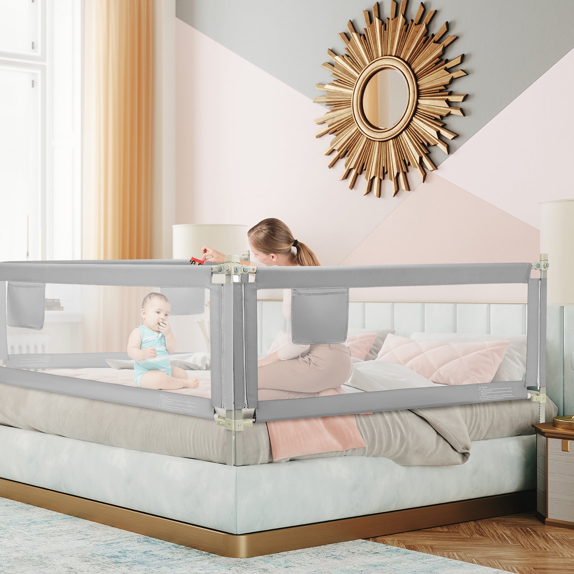 Gymax 77'' Bed Rails for Toddlers Vertical Lifting Baby Bed Rail Guard with Lock Grey