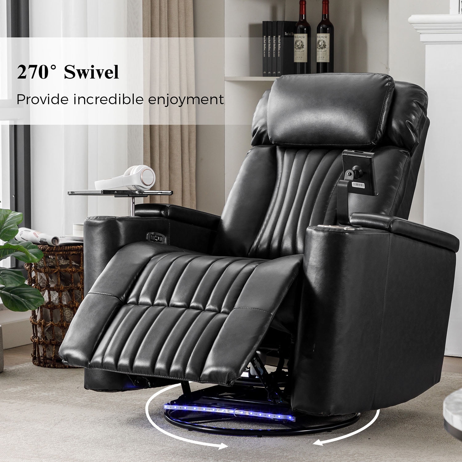 Kepooman Power Recliner, Leather Power Recliner with Concealed Arm Storage with Comfort Backrest, LED Lights, Cup Holder, 271° Swivel Home Theater Recliner, Beige Kepooman Power Recliner, Leather Power Recliner with Concealed Arm Storage with Comfort Backrest, LED Lights, Cup Holder, 271° Swivel Home Theater Recliner, Beige
