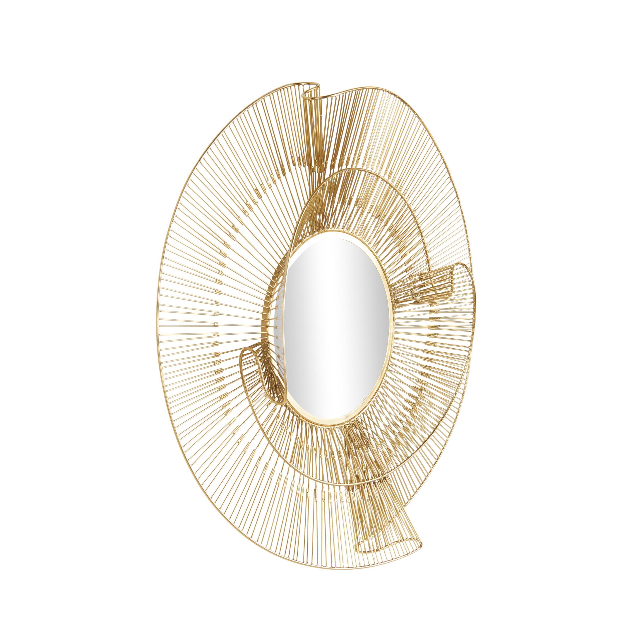 DecMode 35" x 35" Gold Layered Starburst Wall Mirror with Wire Starburst Rays