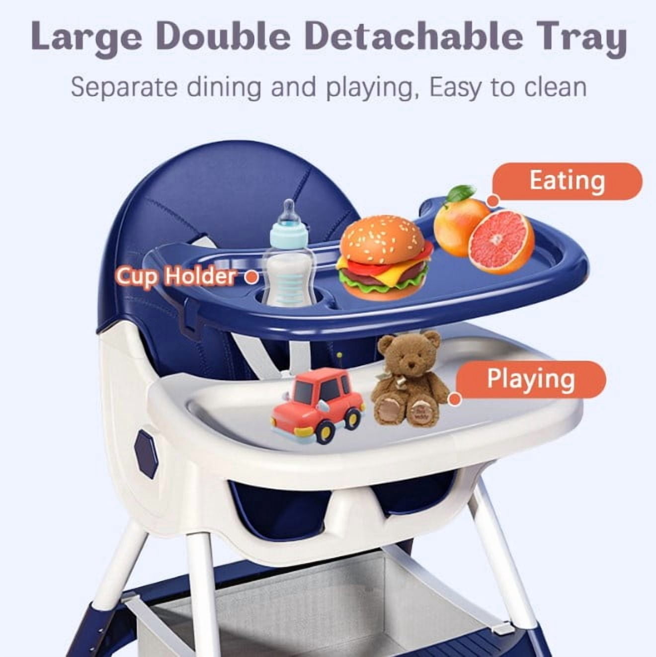 LHUAI, Foldable Baby High Chair, 4 in 1 Convertible High Chairs, With 5-Point Safety Harness, Adjustable Dining Tray & Backrest & Height, Easy To Clean Surface, For Babies And Toddlers, Blue