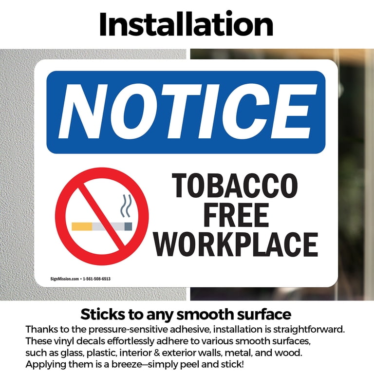 tobacco policy for workplace 2 Pack) Tobacco Free Workplace OSHA Notice Sign 24 Inch X 18 Inch Vinyl  Label Decal Sticker Weather Resistant, UV Protected for Workplace,  Business, and Construction Site, Made in the