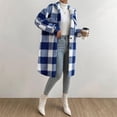 thumbnail image 3 of Baberdicy Women's Plush Plaid Coat, Autumn Winter Button down Lapel Long Loose Tunic Jacket , Plaid Fuzzy Jacket, Button Fleece Shacket, Lined Fall Coat Blue M, 3 of 4