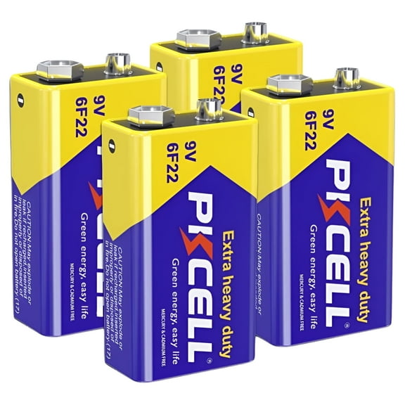 9V Battery for Smoke Detectors, Carbon Zinc 6F22 PP3 EN22 Batteries,   Ultra Long-Lasting (4 Pack)