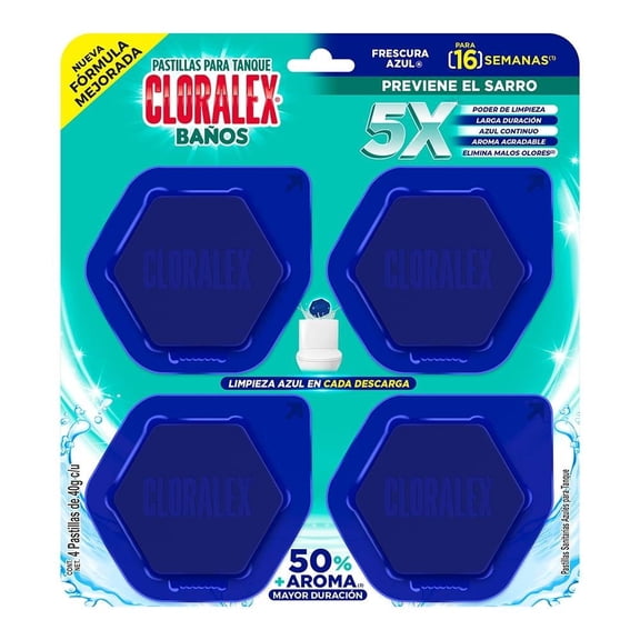 Pastilla sanitaria Cloralex Baños frescura azul 4 pzas