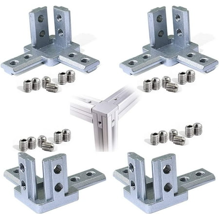 

4PCS 2020 / 3030 / 4040 Series 3-Way End Corner Bracket with Screws for 6mm/8mm Slot T-Shape Aluminum Extrusion Profile Accessories