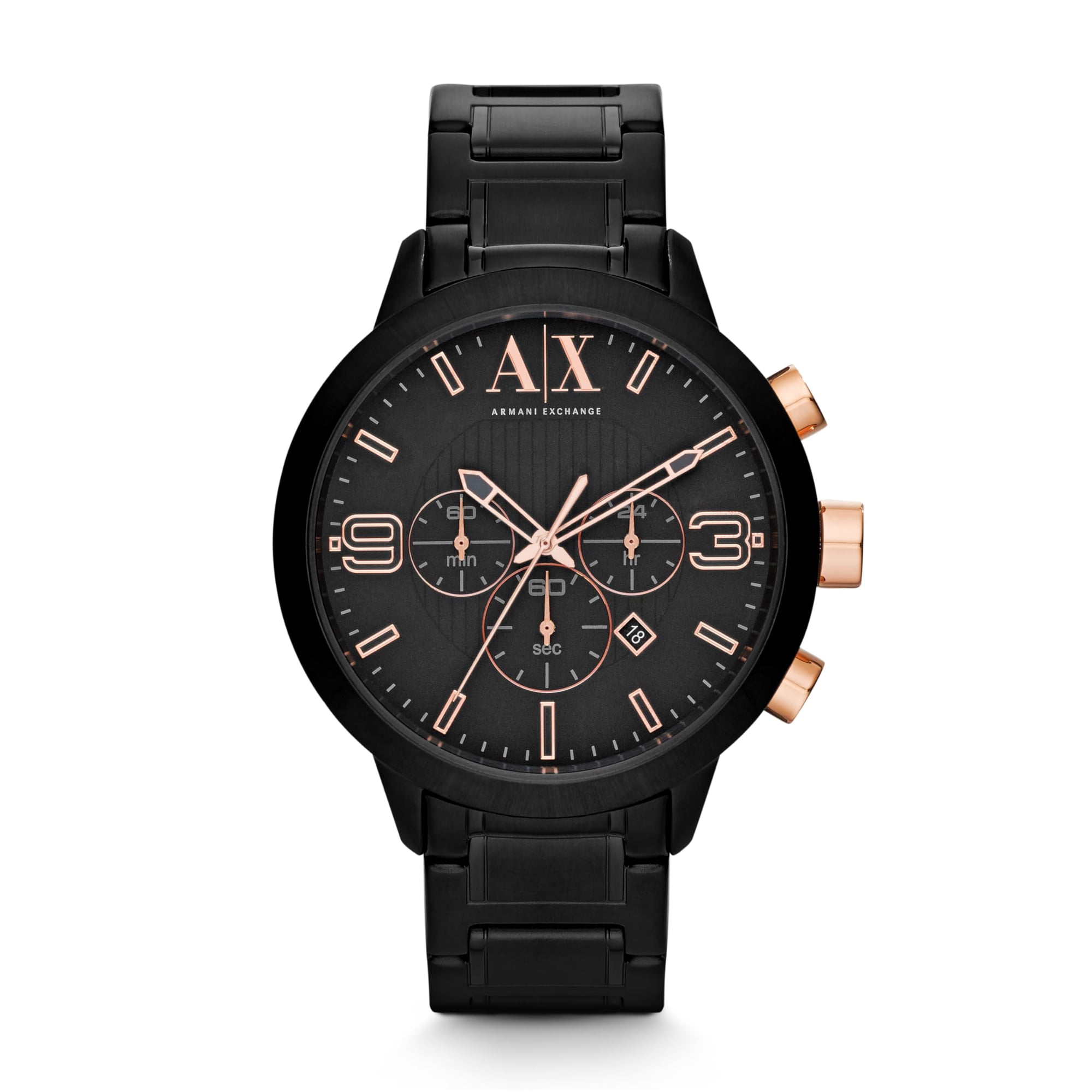 Atlc Chronograph Black Dial Black Ion-plated Mens Watch AX1350