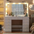 thumbnail image 4 of 43.3" Vanity with Large Mirror and 10 LED Lights, Vanity Desk with Glasstop, 11 Drawers with Crystal Handles, Dressing Table with Power Outlet as Gift for Women, Girls (White), 4 of 9