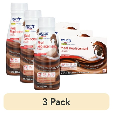 (3 pack) Equate Meal Replacement Shake, Creamy Milk Chocolate, 11 fl oz, 12 Ct