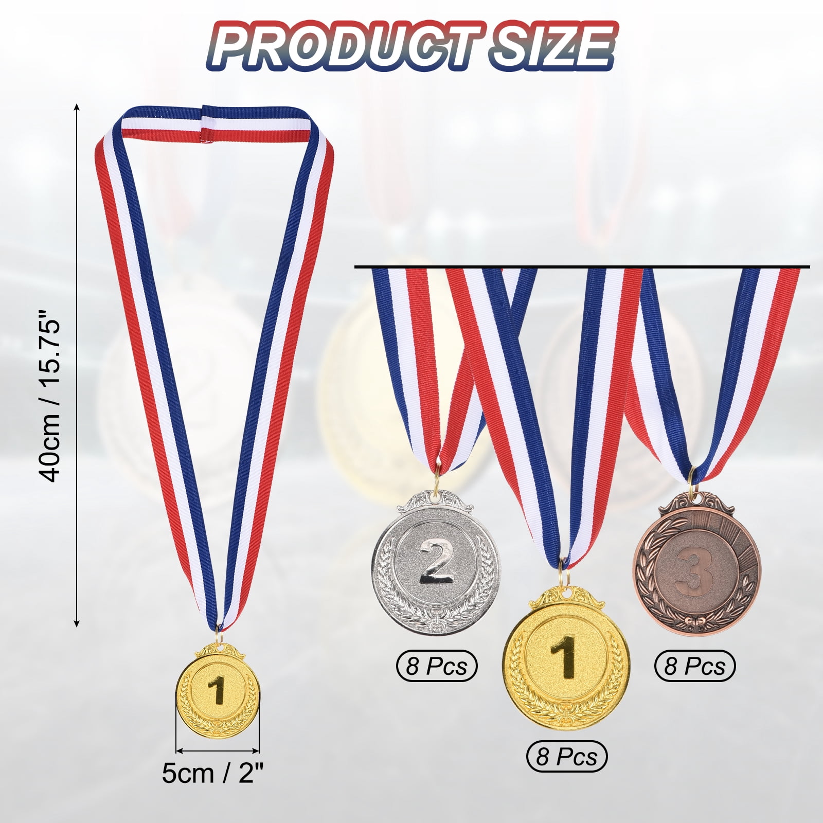 Uxcell 24 Pieces Gold Silver Bronze Award Metals 2" Award Medals 1st 2nd 3rd Prizes with Ribbon