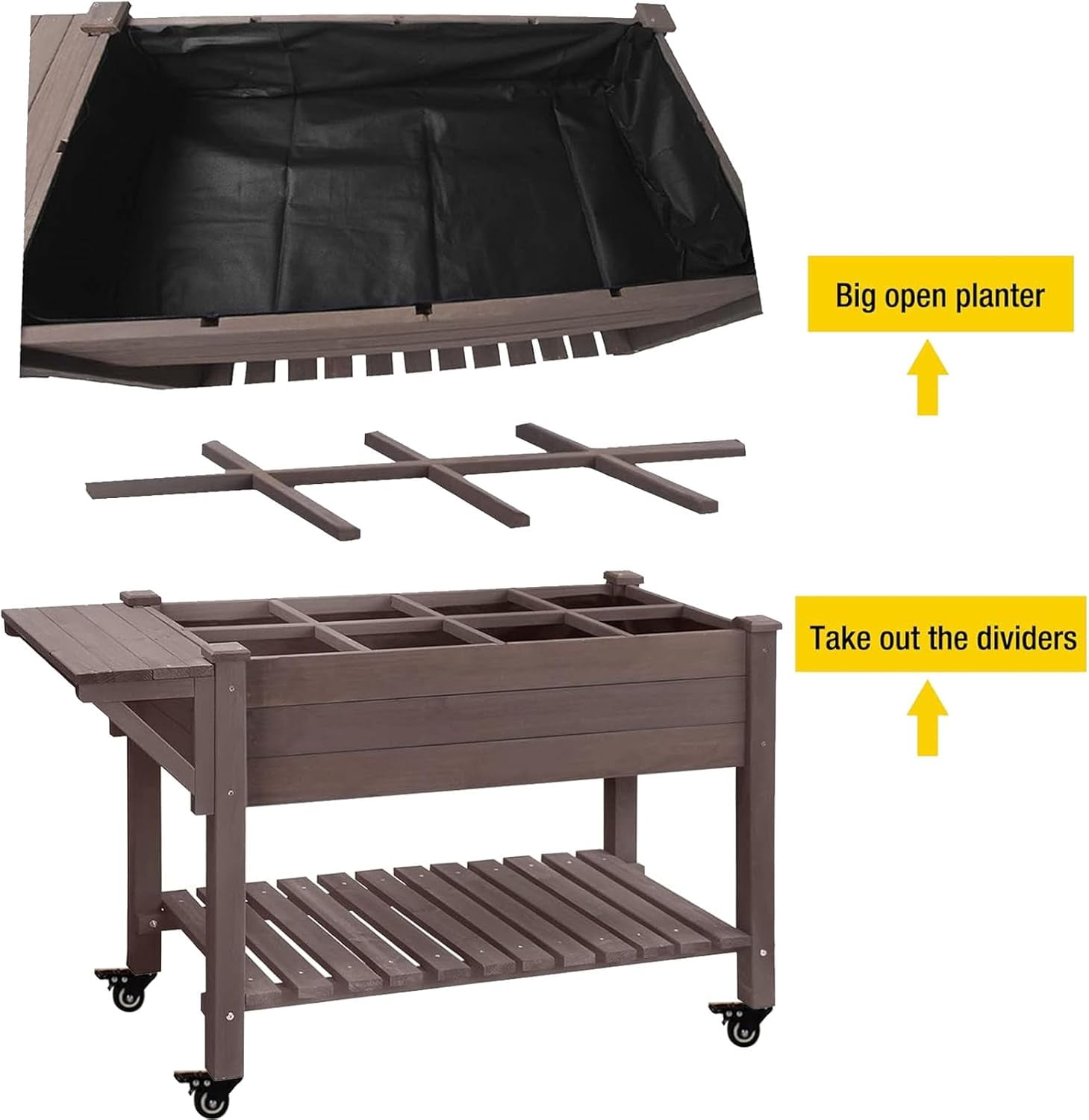 Aivituvin Raised Garden Bed with Liner & Large Storage Shelf, Elevated Wood Planter Box Stand Kit for Outdoor Gardening, 230lbs Capacity