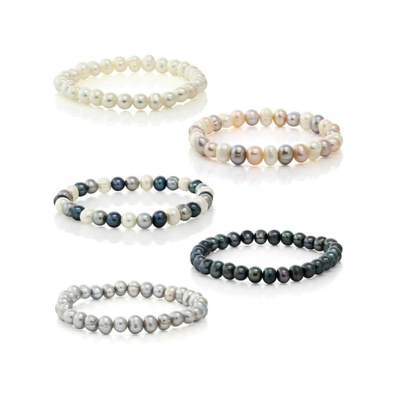 Gem Stone King Set Of 5 Multicolor Cultured Freshwater Pearl Stretch Bracelets 7.5"