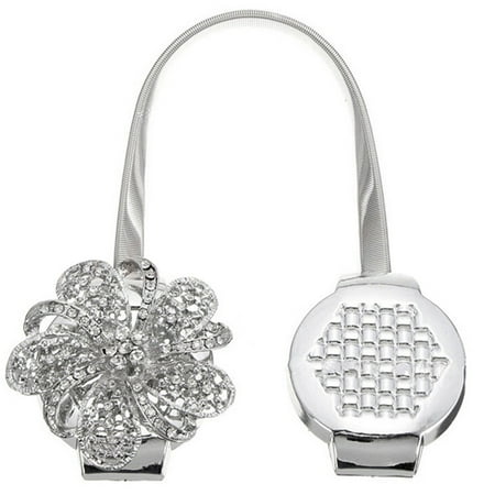- Magnetic Crystal Flower Retractable Curtain Tie Backs Clips Holdbacks Drapery Bind Holder Colour:Silver Size:33cm