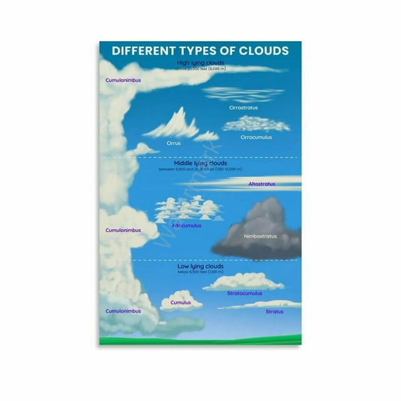 Types of Clouds Poster Meteorology Poster Science Posters (1) Canvas Painting Wall Art Poster for Bedroom Living Room Decor