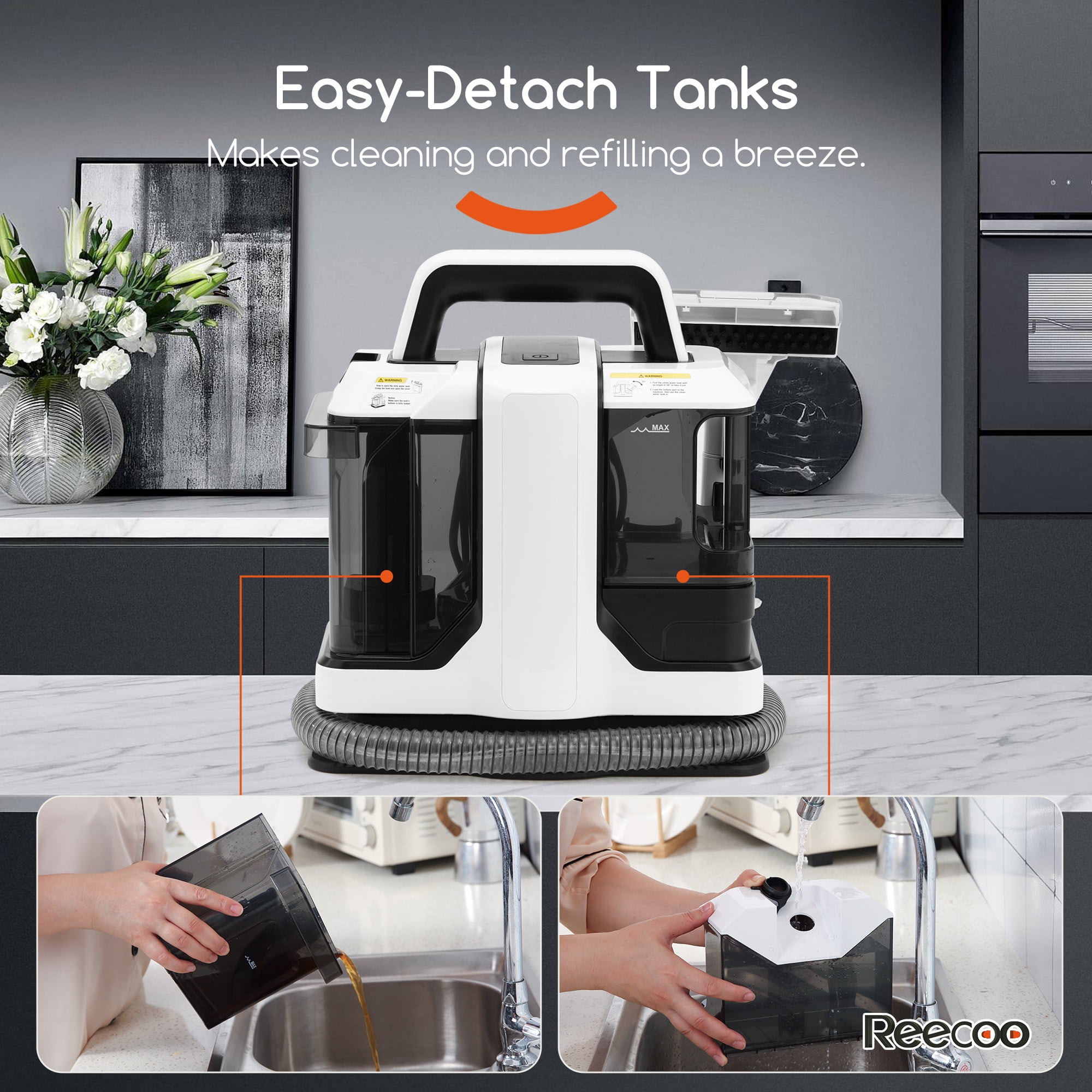 Reecoo Spray Machine, Portable Deep Vacuum Cleaner for Remove Carpet, Sofa and Curtains Pet Spot, W1, Black