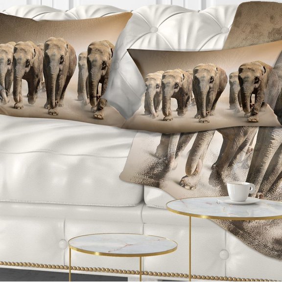 Designart Walking Herd of Elephants - Animal Throw Pillow - 12x20