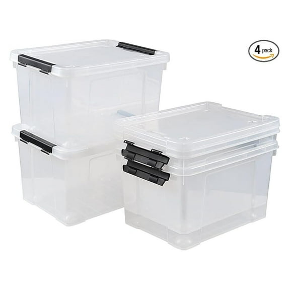 24 Quart Storage Boxes 4-Pack, Clear Plastic Bins with Wheels - 15.35x11.81x9.76 inch - Heavy Duty Storage Containers for Clothes, Toys, Books & Home Organization
