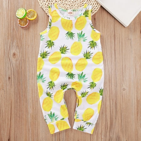 

NIUREDLTD Toddler Girls Boys Sleeveless Romper Fruit Pineapple Prints Summer Suspenders Jumpsuit