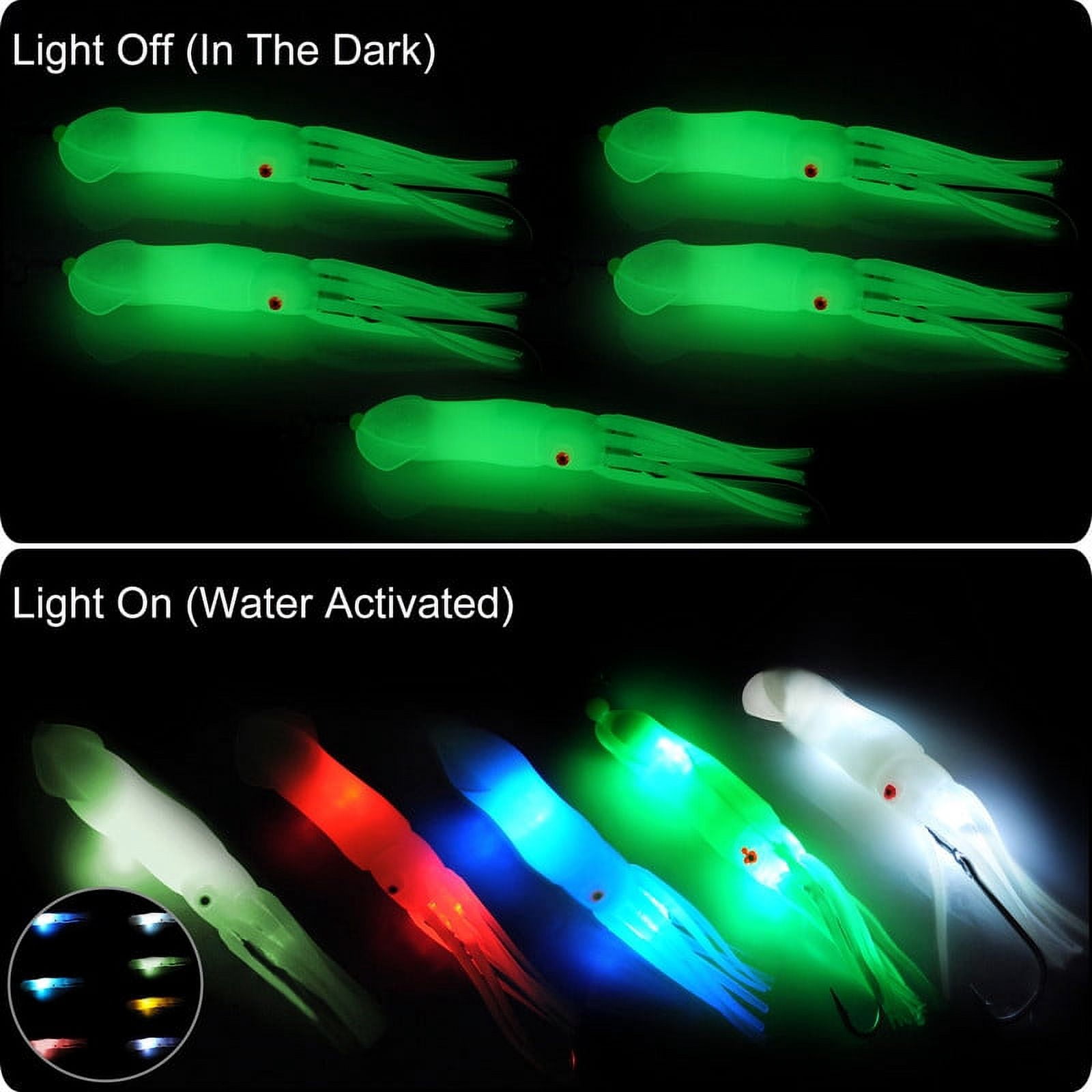 Dr.Fish Saltwater Fishing Lure Trolling Squid Offshore Teaser Bait 6" Built-in LED Light Mahi Sails Tuna Wahoo Marlin White