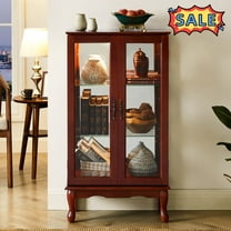 Tcbosik Lighted Curio Cabinet with 2 Doors, Glass Display Case with Adjustable Shelves, Small Storage Cabinet for Living Room, Bedroom, Cherry (E26 Light Bulb Not Included)