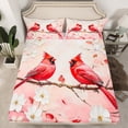 thumbnail image 2 of Erosebridal Cardinal Bird Sheet Set King,Red and Pink King Sheet Sets,Flower Room Decor, 2 of 7